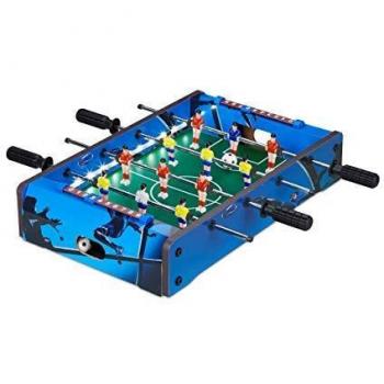 Relaxdays Futbolín de Mesa, con luz led, Mini Juego para Niños y Adultos, 4 Barras y 2 Pelotas, DM-Plástico, Azul, Color