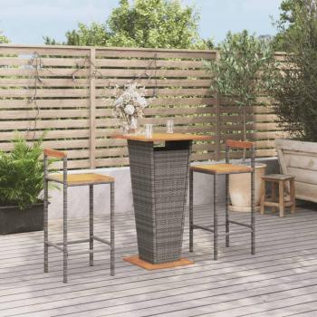 vidaXL 3 Piece Garden Bar Set Grey Poly Rattan & Solid Wood Acacia