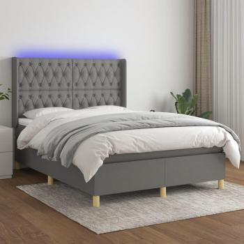 Colchón de cama suave con tela LED gris oscuro 140x200cm, cama box spring con colchón y luces LED en tela gris oscuro
