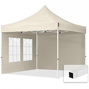 Gazebo Plegable TOOLPORT 3x3m con 2 Paneles Laterales de Acero, Carpa de Fiesta en Jardín color Crema, estructura de acero de 30mm y laterales con ventanas rectangulares