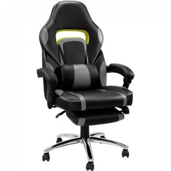 LANGRIA Silla Gaming de Oficina de Modelo Racing de Cuero Sintético Acolchada con Mecanismo de inclinación Alto Cojín Lumbar Ajustable Reposapiés Extraíble Reposabrazos y Reposacabezas