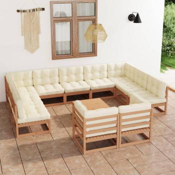 Set de muebles de jardín 12 pzs cojines madera pino marrón miel