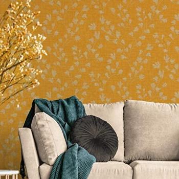 Papel Tapiz Vlies Nara, Diseño Floral, Mate, 10.05 x 0.53 m, Color Amarillo