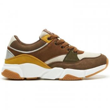 Zapatillas deportivas de mujer color camel con cierre de cordones
