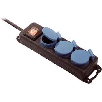Base Múltiple Bachmann 349.045, 3 Salidas AC CEE7/3, IP44, 1.5m, Exterior Negro/Azul