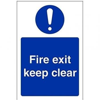 vsafety 18037 ag-sFire Exit Keep Clear obligatorio signos, vinilo autoadhesivo, vertical, 100 mm x 150 mm), color azul
