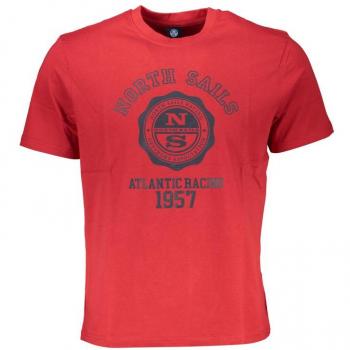 North Sails Red Cotton T-Shirt - XL, Male, Print Logo, Round Neck