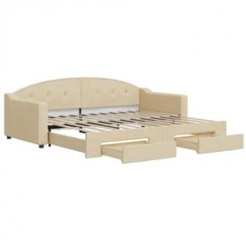 Sofá Cama Nido con Cajones de Tela Color Crema 90x200 cm