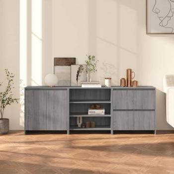 Aparador de 3 piezas madera manufacturada gris Sonoma, Mueble de Almacenaje de Salón, Buffet para salón Moderno, Armario Auxiliar, Armario de Almacenamiento