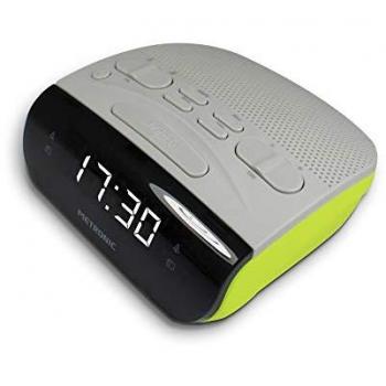 Radio Despertador Digital Metronic 477035 con Doble Alarma, Reloj LED Blanco, Función Sleep/Snooze y Sintonizador FM/AM con Memoria para 20 Emisoras