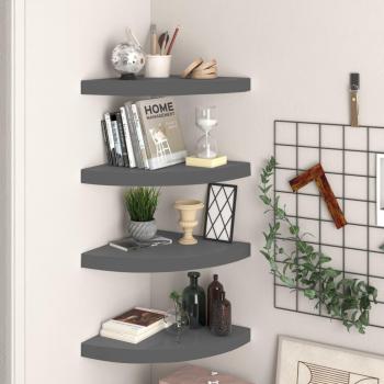 vidaXL Floating Corner Shelves - 4 pcs High Gloss Grey 35x35x3.8 cm MDF