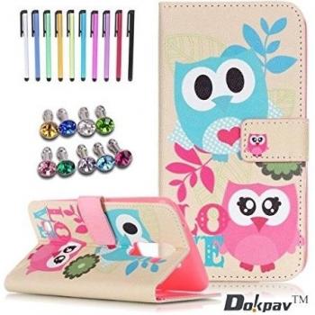LG K10 Funda, Dokpav® Ultra Slim Delgado Flip PU Cuero Cover Case para LG K10 con Interiores Slip compartimentos para tarjetas + 1 Lápiz Stylus + 6 Tapas anti-polvo - Dos Búhos