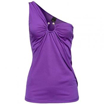 Pinko Metallic Ring One-Shoulder Sleeveless Top - Purple, Size S