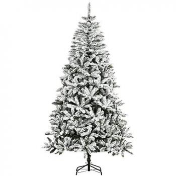 HOMCOM Árbol de Navidad Artificial 225 cm con Nieve Ignífugo, 1300 Ramas Hojas de PVC, Apertura Automática, Base Plegable y Soporte Metálico, Decoración Navideña para