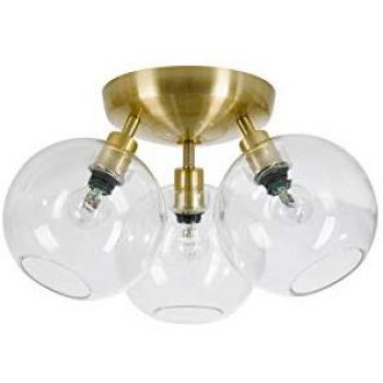 Lámpara de techo GLORIA esférica de 3 luces, vidrio transparente y latón, E14, diámetro 35,4 cm