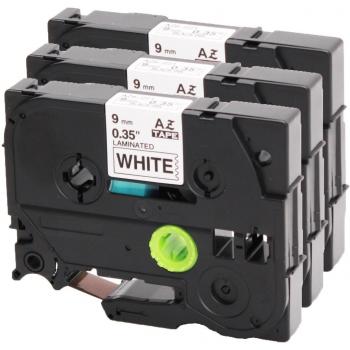 3x Casete de Cinta para Brother TZe -221 9mm blanco y negro 9mm de ancho x 8 m de longitud compatible con TZ221