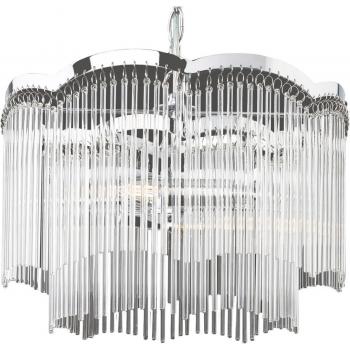 Lámpara colgante Opera Stem de cristal transparente con 2 bombillas, diámetro de 28,5 cm, acabado cromado y varillas de vidrio transparente, compatible con bombillas E14