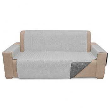 Cubre Sofá Reversible Microsatén Acero-Plata 3 Plazas Acolchado y Ajustable