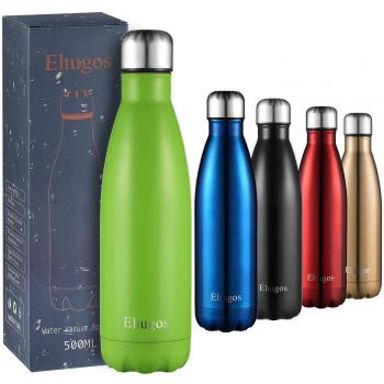 Botella de Agua Deportiva de Acero Inoxidable Hermético - Mantiene el Calor y el Frio Doble Pared Aislamiento Impermeable Reutilizable 500ml – Apto para Coche Gimnasio Yoga Oficina Camping Ciclismo