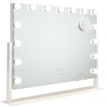 Espejo de Maquillaje con Luz Flamingueo, 15 Luces LED, Regulable, Metal, 58x53.5x12cm, Blanco, 3 Modos de Luz, Posición Regulable 360