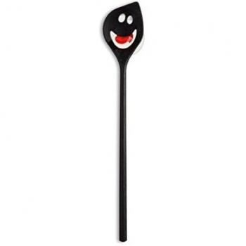 Koziol Oliver - Cuchara para cocinar, Incluye Colgador con Ventosa, Resistente a 220 °C, Color Negro sólido