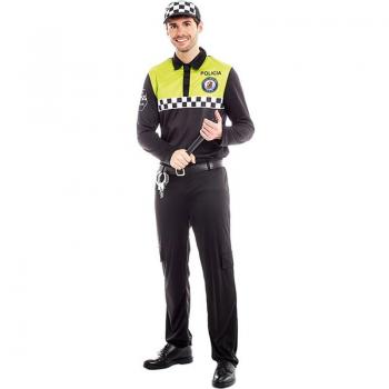 Disfraz de Policía Negro y Amarillo para Hombre