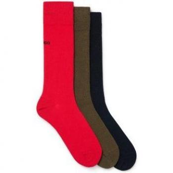 Pack de 3 Pares de Calcetines Largos Estándar HUGO para Hombre en Algodón - Rojo, Marrón, Negro (Talla 39-42)