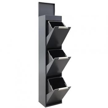 Cubo de Basura y Reciclaje Ecoclas Plus de Acero con Bandeja Superior - 3 Compartimentos (3x17L) para Cocina y Reciclaje en Casa - Color Antracita