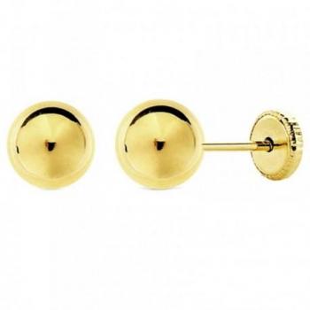 Pendientes de Oro 18k Bola Lisa 6mm para Mujer con Cierre Tuerca