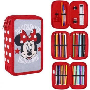 Cerdá Plumier Triple Minnie 44 Piezas Set de Papelería con Licencia Oficial Accesorios Escolares Portátiles