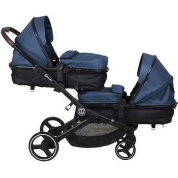 Carro gemelar 3 en 1 babyGO Twiner Azul Melange - Sin sillas de auto - Incluye accesorios