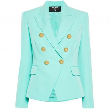 Balmain Women's Wool Double-Breasted Jacket in Green | Size 40 | BF1SG008WC097CN