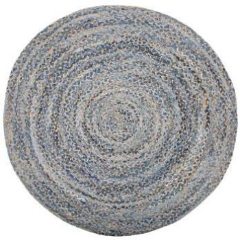 Alfombra redonda de yute y algodón beige con diseño azul, 140 cm, para salón y dormitorio Leventler