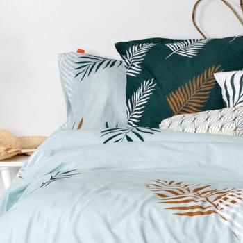 Funda de Almohada Foliage Mint 100% Algodón 150 TC, 45x125 cm (Cama 105), Fabricada en España
