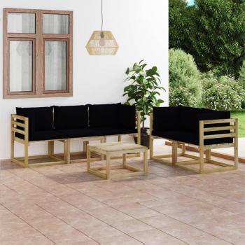 Juego de muebles de jardín 6 piezas con cojines negros
