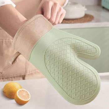 Guante de horno de silicona anti-escaldaduras, antideslizante, con forro de algodón grueso, largo y resistente al calor para microondas, 1 pieza