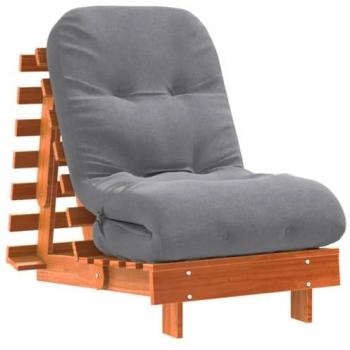 Futón sofá cama con colchón de madera maciza marrón 60x206x11 cm
