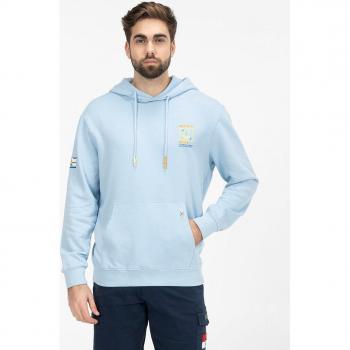 Sudadera hombre con capucha y estampado de viñeta azul bebé