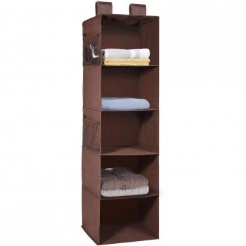 MaidMAX Organizador Colgante para Armario de 5 Niveles y con 4 Bolsillos, Estantería Colgante de Tela, Estante de Tela para Armario para Ropa, Toallas, Marrón