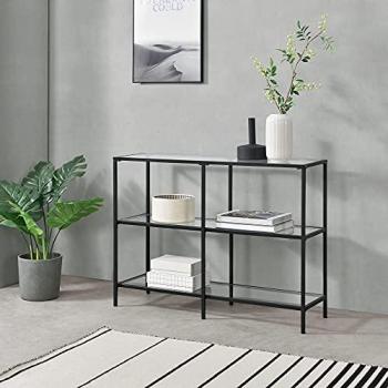 Mesa Consola Perstorp 100x30x73 cm - Mesa de Entrada con Estructura de Acero y Tablero de Vidrio Templado Negro