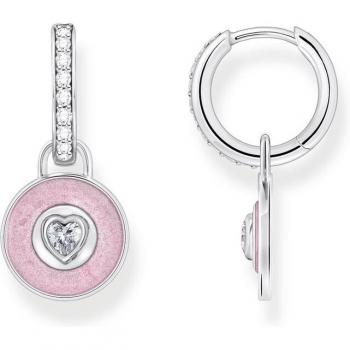 Pendientes Thomas Sabo CR723-691-9 de aro con colgante rosa, circonitas y detalles en plata