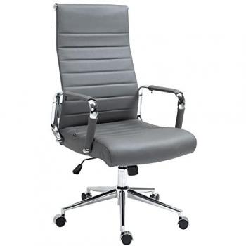 Silla de Oficina Ejecutiva Kolumbus en Cuero Original Gris, Altura Regulable y Ruedas Móviles