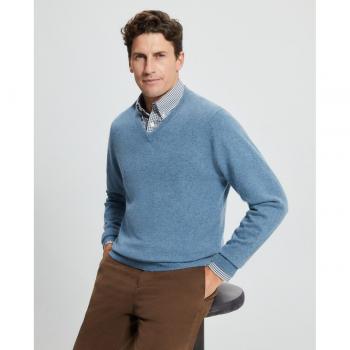 Jersey de hombre Emidio Tucci con cuello pico liso 100% cashmere