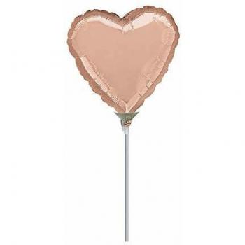 Anagram- Globo Foil Mini 23 cm Corazón Rosa Oro, Multicolor, 7A3618999