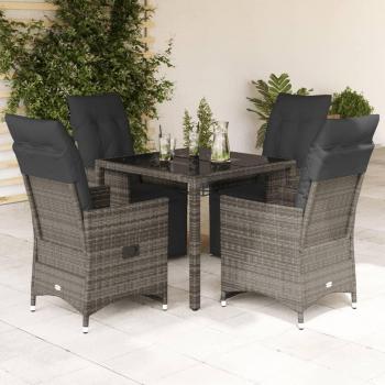 5-Piece Grey Poly Rattan Garden Bistro Set with Cushions