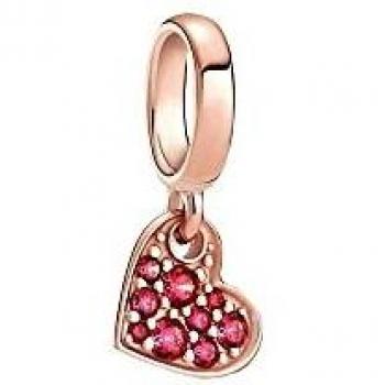 Pandora Rose Gold Red Pavé Tilted Heart Dangle Charm 789404C02