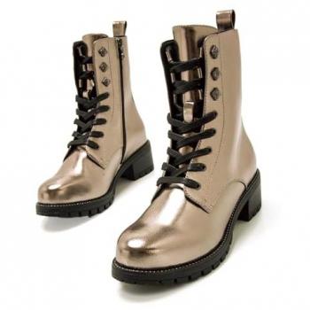 Botines de mujer estilo militar MARIAMARE 63355 gris con cierre cremallera y tipo de puntera redonda, botines planos casuales