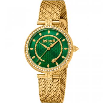 Just Cavalli Glam Chic Snake Women's Analog Watch with Green Dial and Yellow Gold Strap - JC1L240M0035