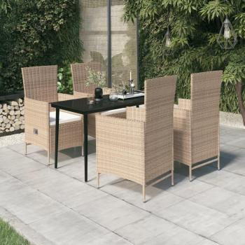 5 Piece Beige Garden Dining Set with Cushions