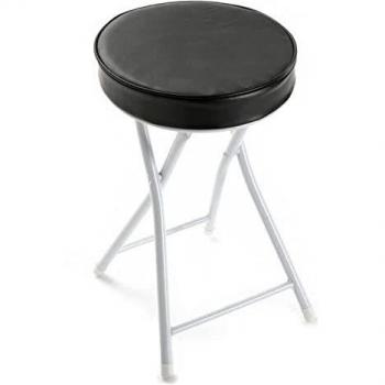 Versa 19840134 Taburete Plegable de baño, Polipiel y Metal, Negro, 51 x 30 x 30 cm